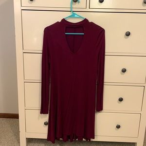 Fit to flare maroon long-sleeve dress